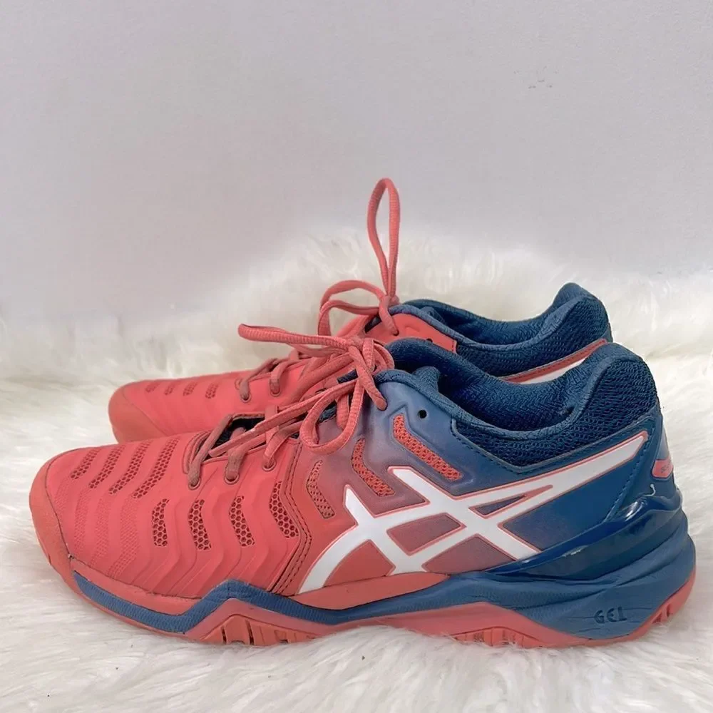 Asics gel resolution 7 | size  9.0 sneakers papaya / white / blue